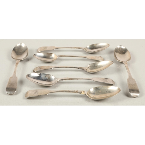 222 - Five hallmarked silver teaspoons London 1872, another similar Exeter 1851, and another (7) 134.6g