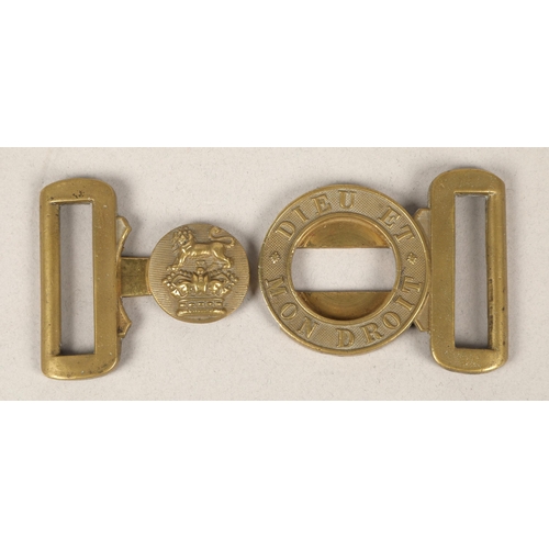 225 - WWI brass soldier's Christmas box & British army Dieu Et Mon Droit brass belt buckle