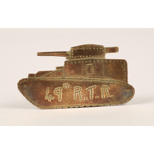 226 - Brass trench art tank 49th Royal Tank Regiment & matchbox holder 'French Fired at Soissons'