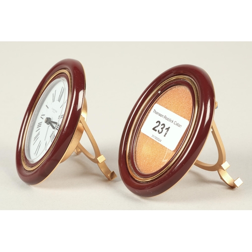 231 - Cartier Paris burgundy desk clock with matching photo frame