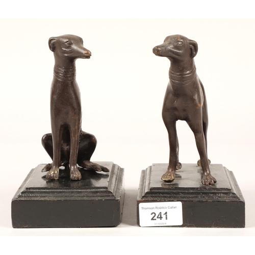 241 - Pair bronzed greyhound figures on wooden stands