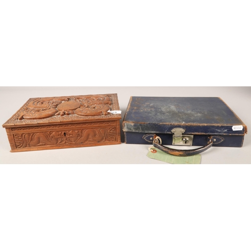 275 - Leather jewellery box & carved jewellery box 