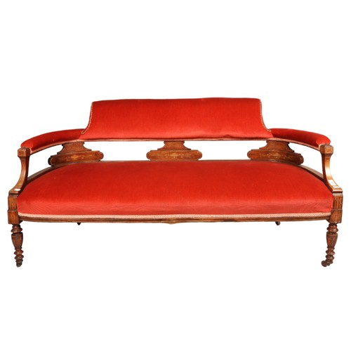 639 - Inlaid salon settee in red velvet upholstery 