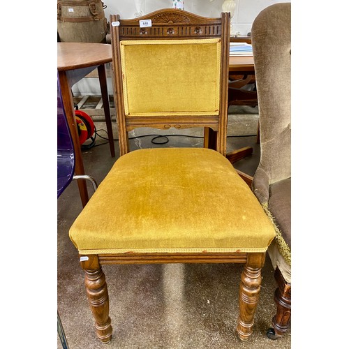 648 - Oak dining chair in mustard upholstery 