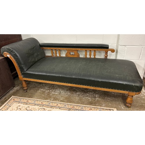 618 - Victorian leather chaise longue, approx. 189cm long