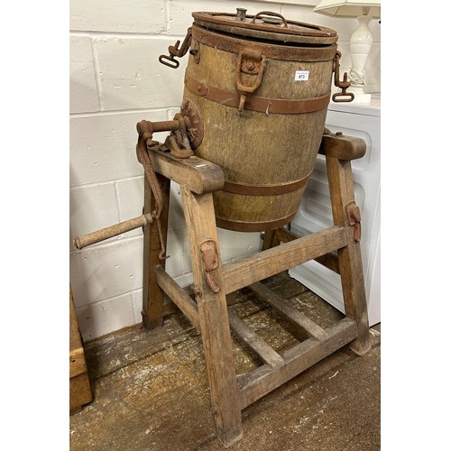 673 - W. Waid & Sons butter churn on stand, approx. 110cm x 80cm