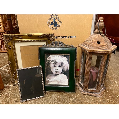 663 - Various gilt frames, wooden lantern, etc 