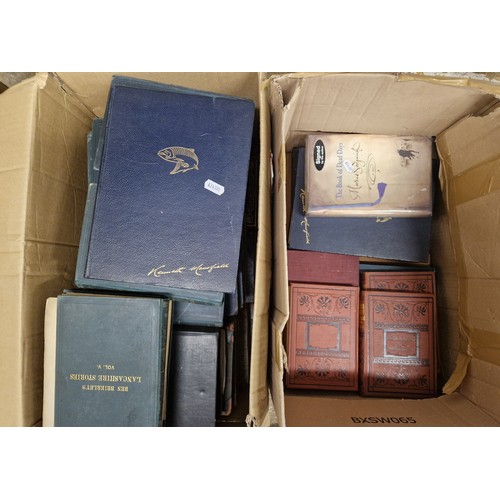 655 - Assorted antique books to include Thomas Carlyle, Ben Brierley, etc (two boxes)