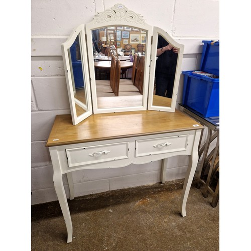 657 - Contemporary white painted dressing table with triptych mirror 