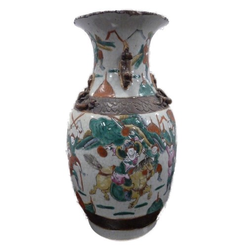 58 - Chinese crackle glazed vase with oxidised decoration.