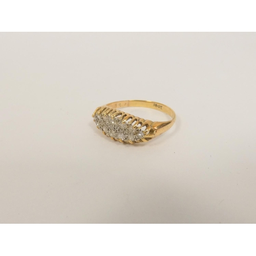 103 - Diamond half hoop cluster ring in gold '18ct' Size 'O' 3.3g