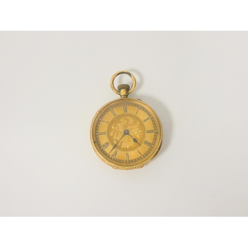 108 - Geneva lever watch in engraved case '18k'. 34mm