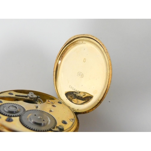 108 - Geneva lever watch in engraved case '18k'. 34mm