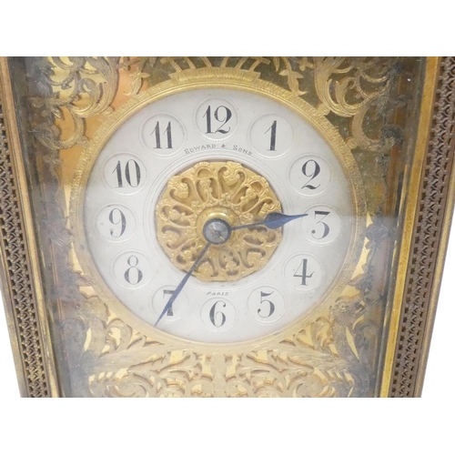 141 - Repeating lever carriage clock for Edward (Glasgow) with pierced engraved masks and silvered platfor... 