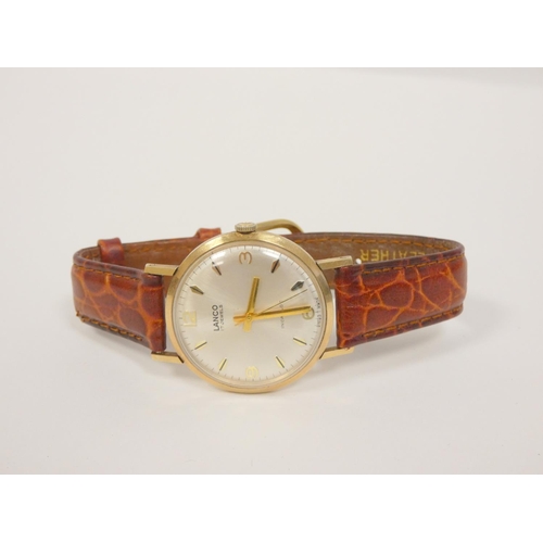 74 - Gents Lanco 9ct gold watch on strap, 1950's