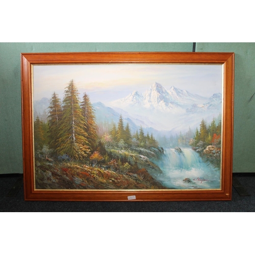 497 - J VOGTSCHMIDT, two prints of Native American Indians, 49cm x 99cm. W CHAPMAM, Alpine landscape, oil ... 