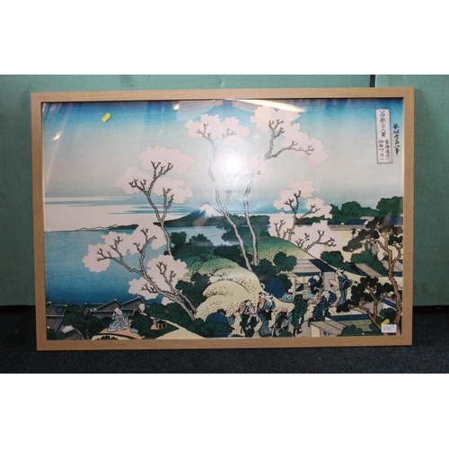 498 - Three Japanese ukiyo-e style large format modern prints, 60cm x 90cm and 94cm x 51cm. (3)