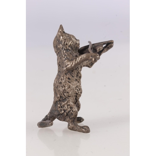 574 - Novelty cast silver model of an anthropomorphic cat musician playing violin by S J Rose & Son, B... 