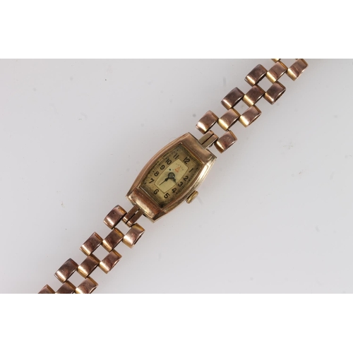 585 - 14ct gold cased Swiss wristwatch on unmarked yellow metal bracelet, 22.5g gross.