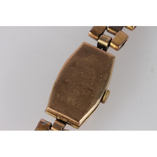 585 - 14ct gold cased Swiss wristwatch on unmarked yellow metal bracelet, 22.5g gross.