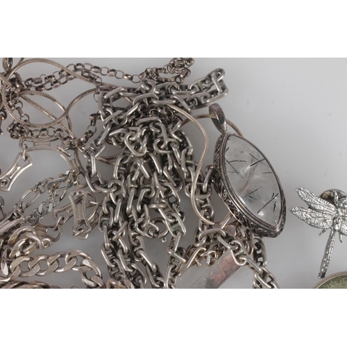 602 - Silver and white metal jewellery to include neck chains, pendants, earrings, ring etc.