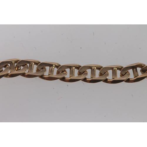 608 - Yellow metal flat mariner (anchor) link bracelet, the clasp stamped '10KT', untested, 7.1g.