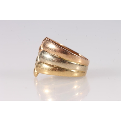 623 - 14ct gold triple ring, stamped '575', size O, 4.3g.