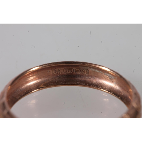 626 - Two Italian 9ct rose gold rings, size O, 2.5g gross.