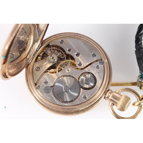 657 - Gold plated half hunter keyless pocket watch with 15 jewel Swiss movement.