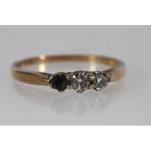 668 - 9ct gold diamond two stone ring (three stone with one missing), size Q, 1.7g.