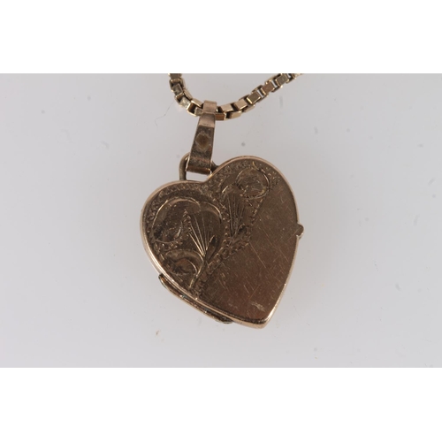 669 - 9ct gold heart shaped pendant locket on Italian 9ct gold boxlink neck chain, 7.7g.