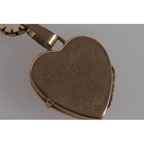 669 - 9ct gold heart shaped pendant locket on Italian 9ct gold boxlink neck chain, 7.7g.