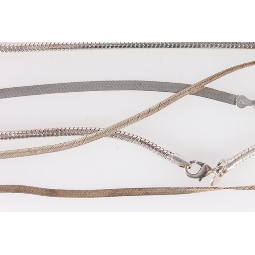 706 - Ten silver box link neck chains, a silver snake link necklace, and two Italian silver woven flat lin... 