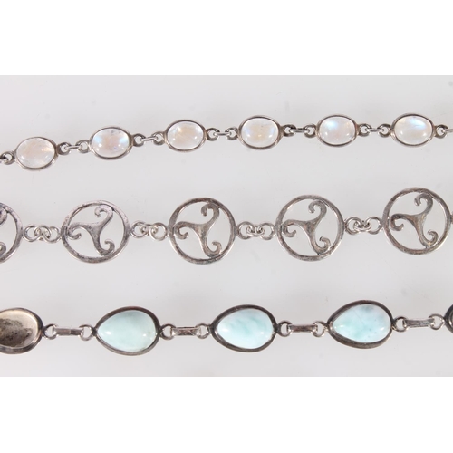 708 - Silver moonstone bracelet, and five others. (6)