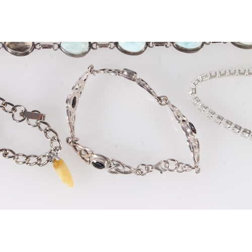 708 - Silver moonstone bracelet, and five others. (6)