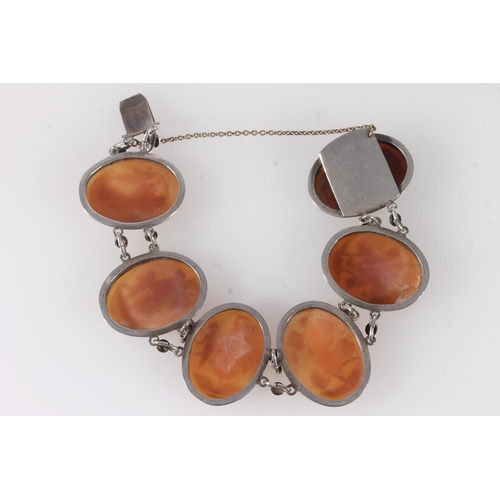 761 - Silver mounted six panel cameo bracelet in U Gherardi of Ponte Vecchio Florence box.