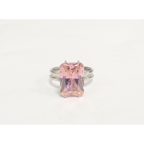 112A - 9ct white gold kunzite ring with emerald cut centre stone measuring 13mm x 9mm approx 8ct. Size M. 6... 