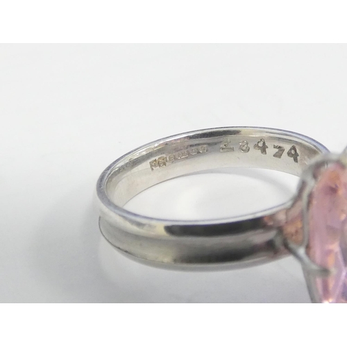 112A - 9ct white gold kunzite ring with emerald cut centre stone measuring 13mm x 9mm approx 8ct. Size M. 6... 