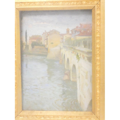 345 - 19th Century Italian School View of an Italian Bridge, Oil on panel,24cm x 34cm... 