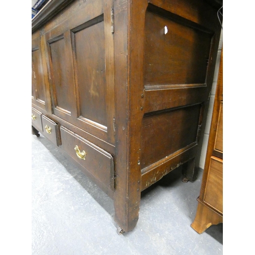 456 - Antique oak sideboard being a marriage of earlier examples having a backplate with incised mandala p... 