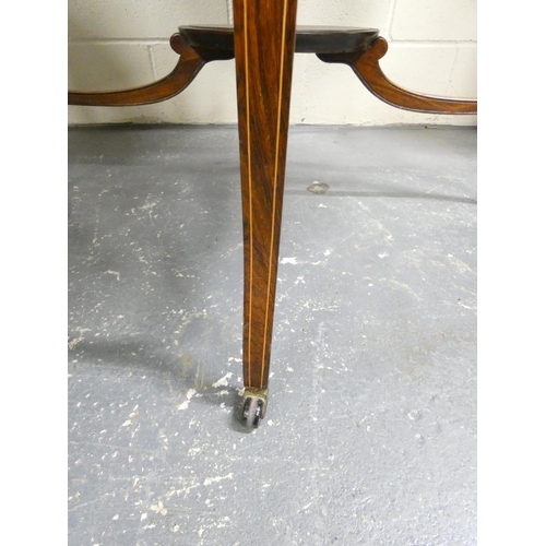 457 - Victorian octagonal top rosewood occasional table with satinwood inlay and circular undertier. Heigh... 