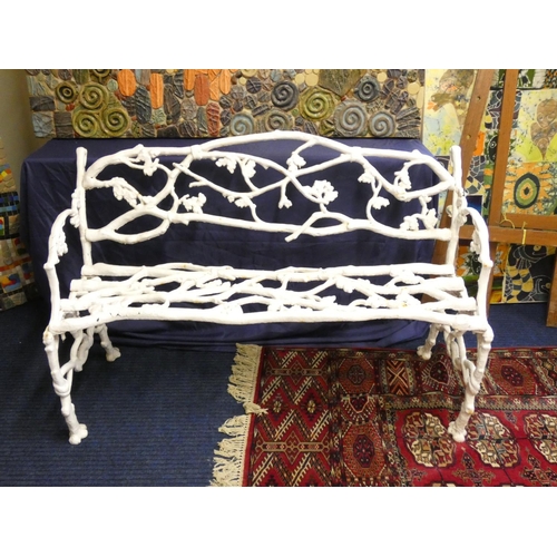 459 - Victorian 19th century cast iron Coalbrookdale style garden bench with white painted back, seat and ... 