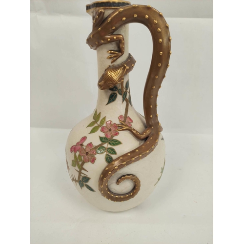 206 - Royal Worcester style ivory ground jug with moulded scalloped ground decorated with foliage and cree... 