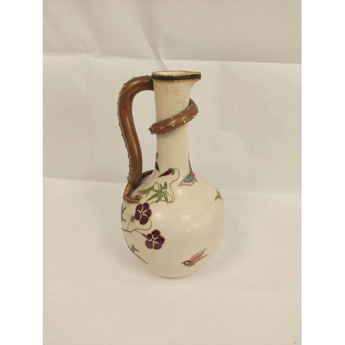 206 - Royal Worcester style ivory ground jug with moulded scalloped ground decorated with foliage and cree... 