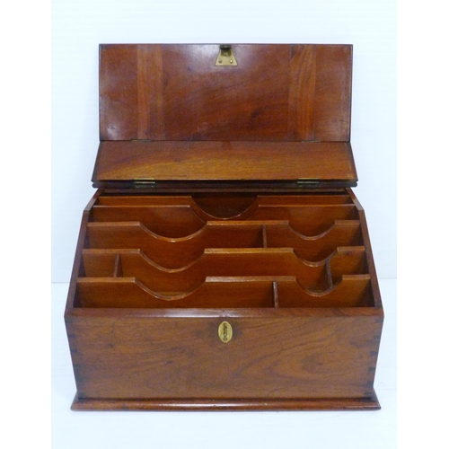 395 - Victorian mahogany stationery box with hinged sloping front cover enclosing fitted compartments, 23.... 