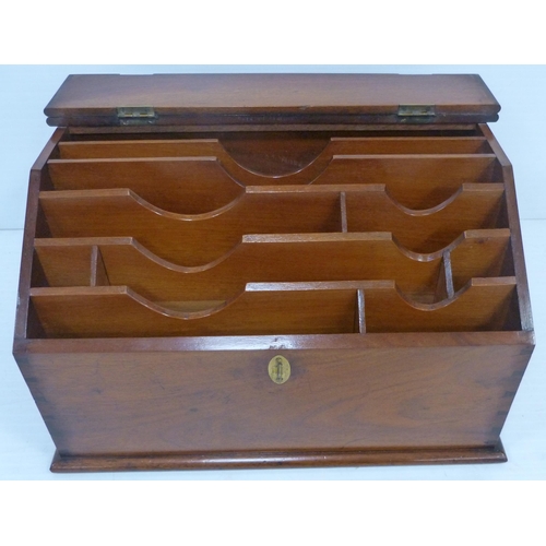 395 - Victorian mahogany stationery box with hinged sloping front cover enclosing fitted compartments, 23.... 