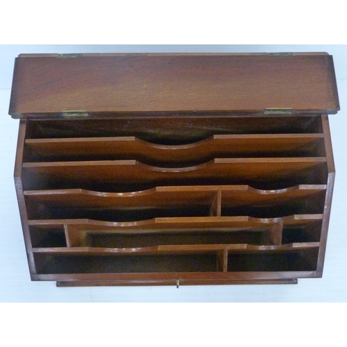 395 - Victorian mahogany stationery box with hinged sloping front cover enclosing fitted compartments, 23.... 