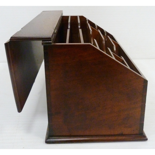 395 - Victorian mahogany stationery box with hinged sloping front cover enclosing fitted compartments, 23.... 