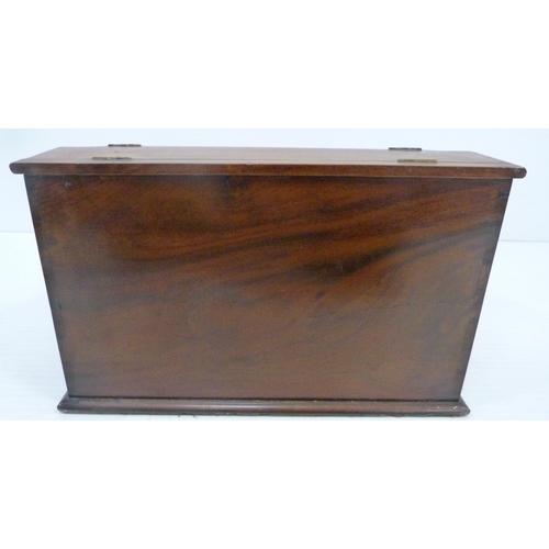 395 - Victorian mahogany stationery box with hinged sloping front cover enclosing fitted compartments, 23.... 