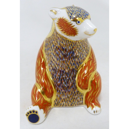 320 - Five Royal Crown Derby animal paperweights modelled as a meadow rabbit, puppy, bear, poppy mouse and... 